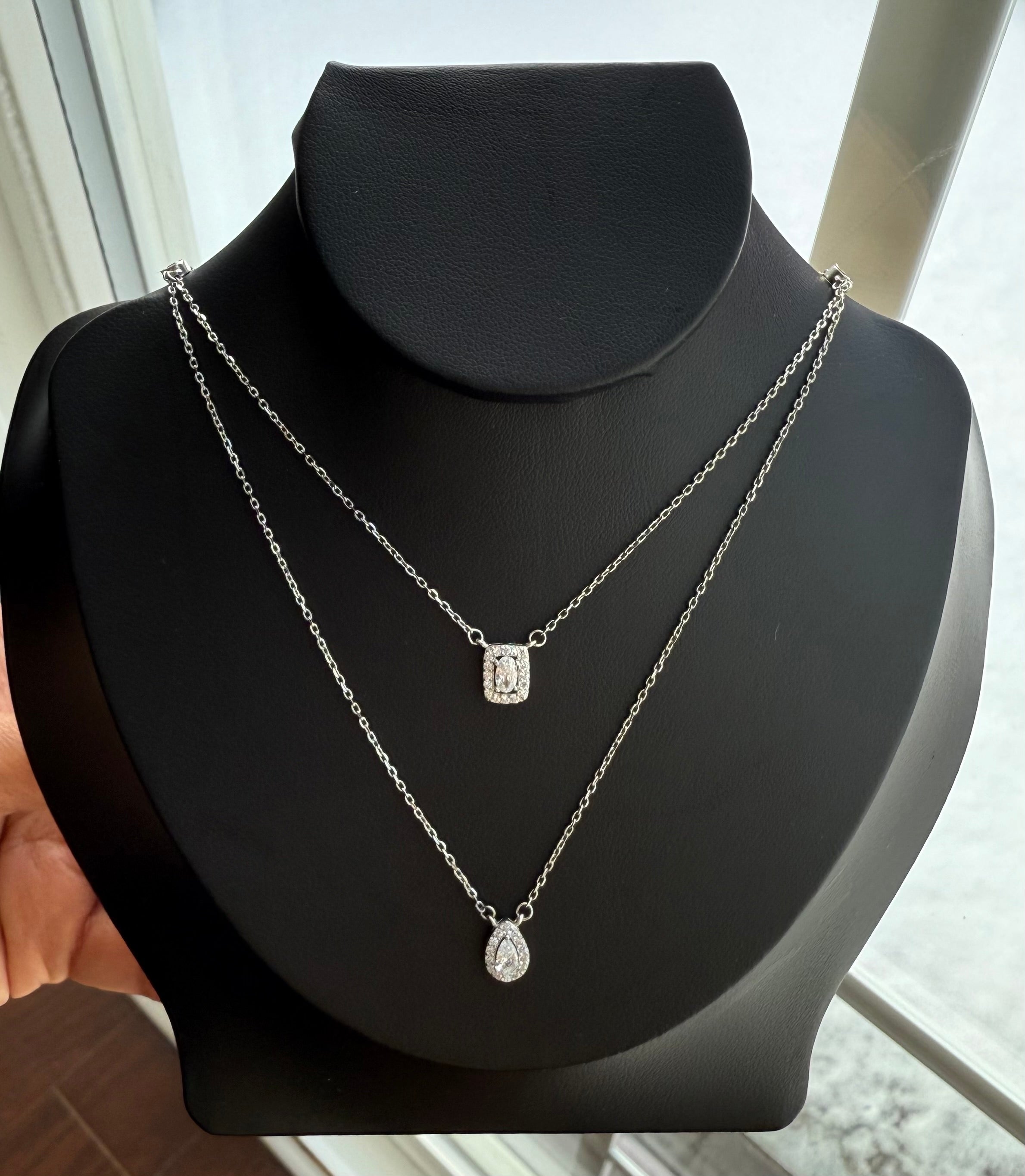 Elsiya Drop Solitaire Double Layered Necklace on pure 925 Silver