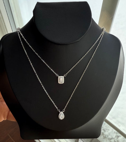 Elsiya Drop Solitaire Double Layered Necklace