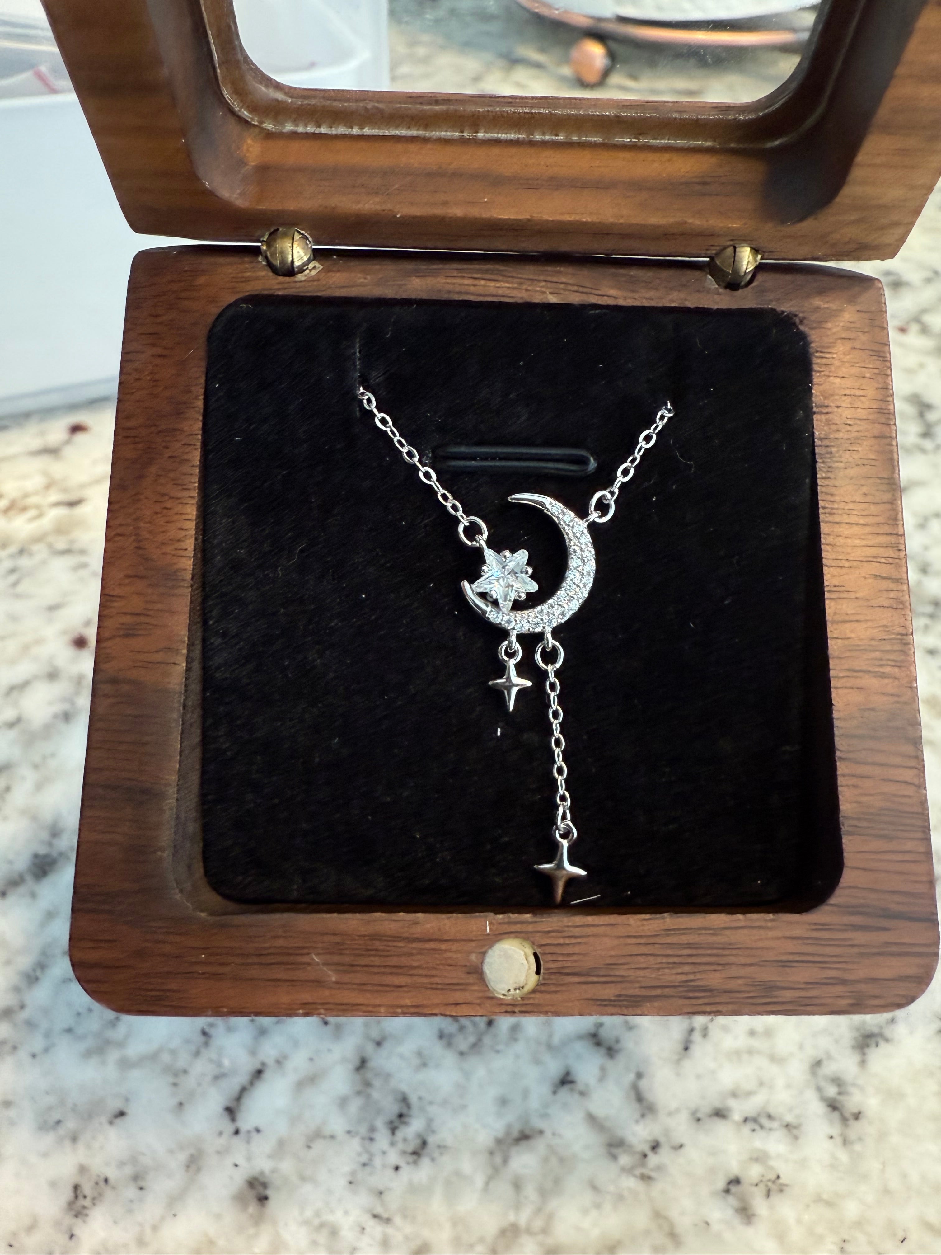 Crescent Moon and Star Necklace on pure 925 Silver