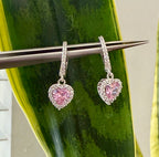 Pink Heart Solitaire Diamond Studded Hanging Earrings on Pure 925 Silver