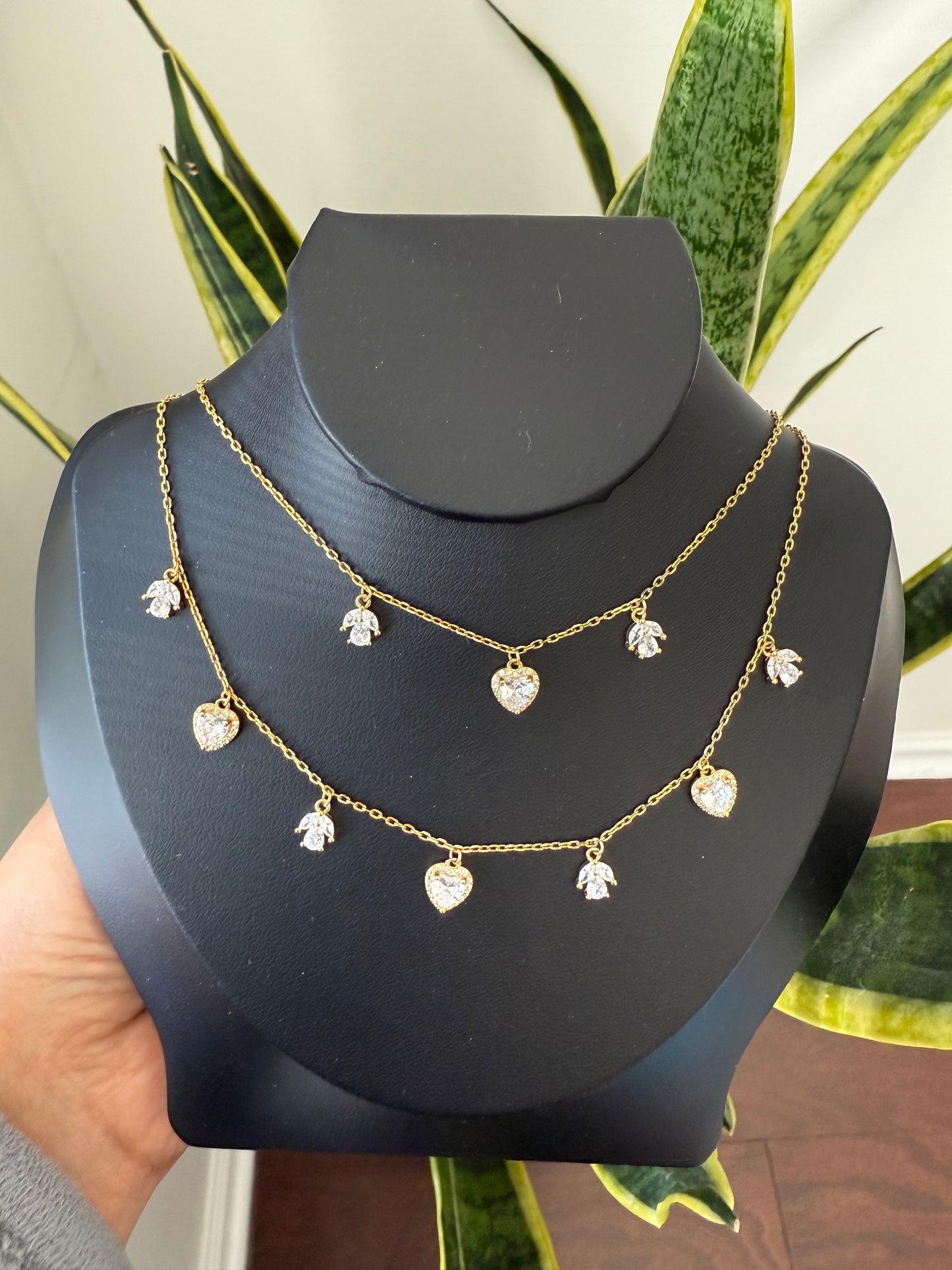Heart and leaf motif Double layered Necklace