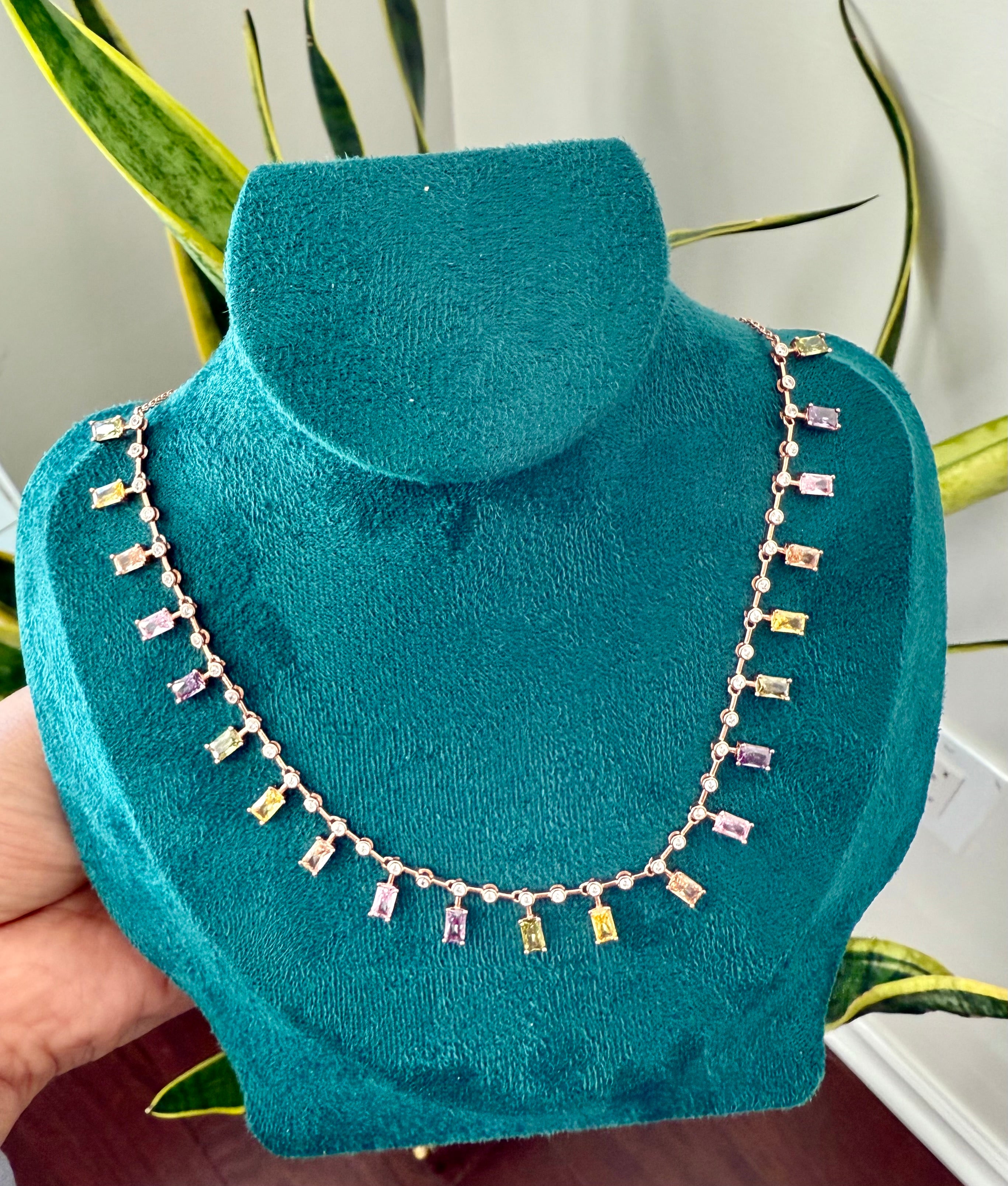 Rose Gold Finish Pastel Emerald Necklace on pure 925 Silver