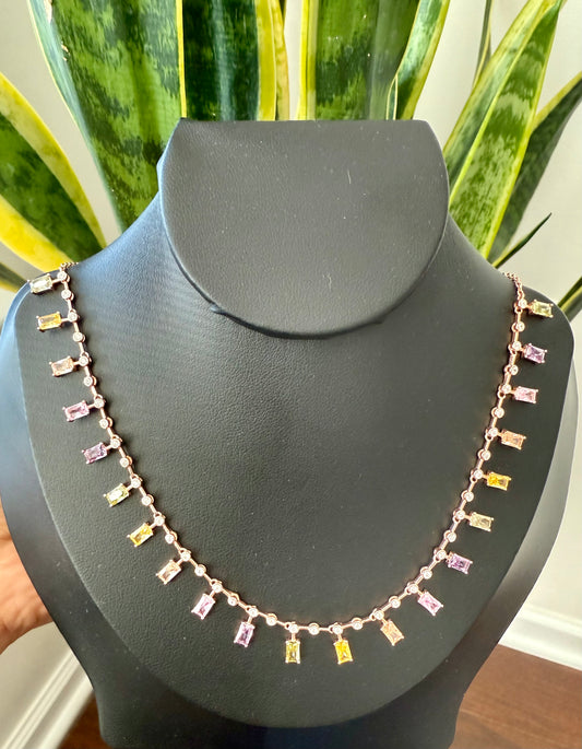 Rose Gold Finish Pastel Emerald Necklace