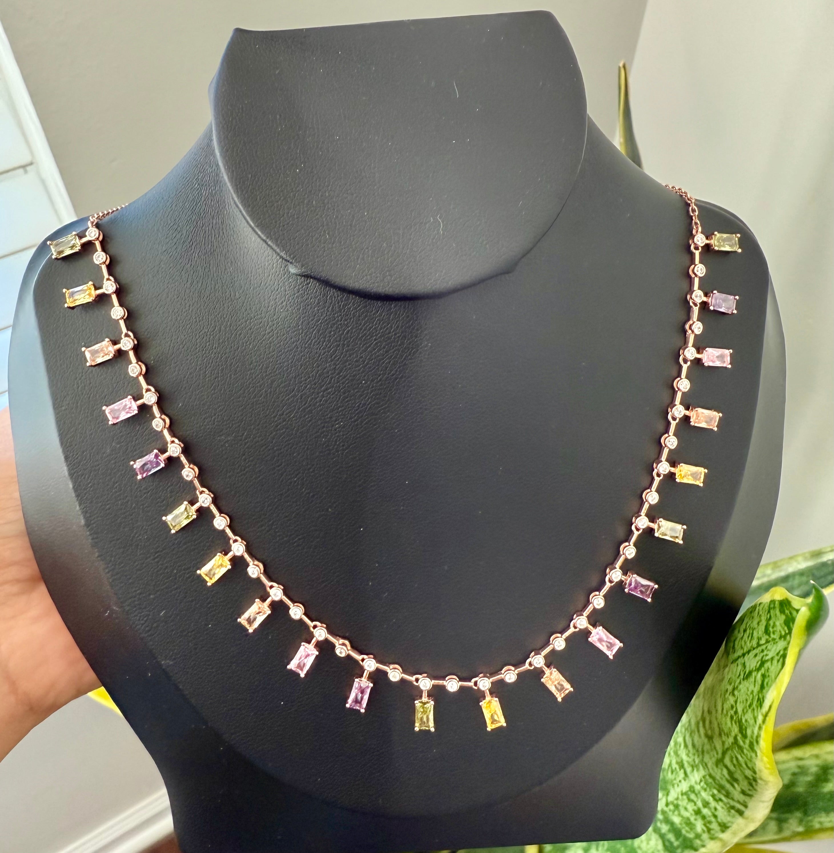 Rose Gold Finish Pastel Emerald Necklace on pure 925 Silver