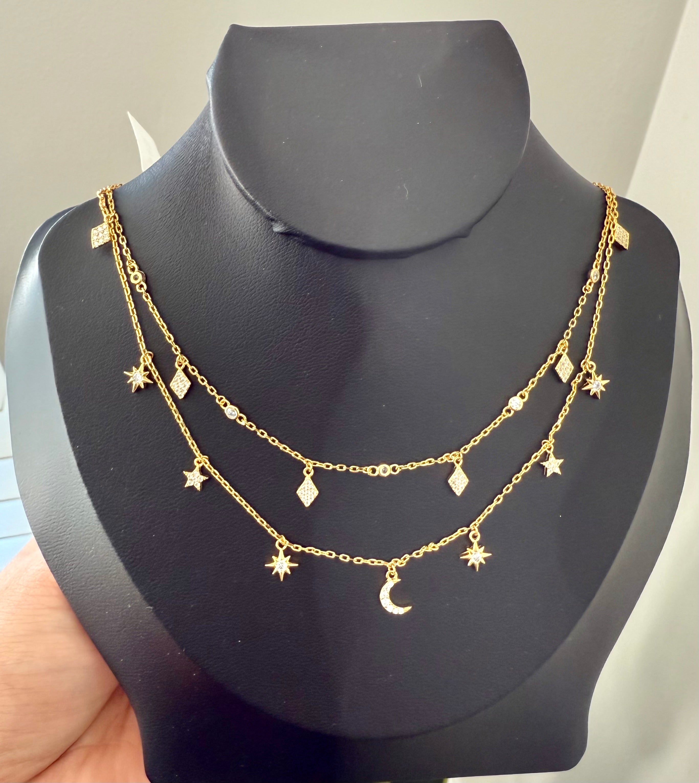 Celestial Charms Double Layered Necklace on pure 925 Silver