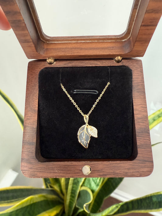 Gold Finish Double Leaf Alira Pendant with Chain on Pure 925 Silver
