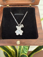 Teddy Bear with Heart Solitaire Pendant with Chain on Pure 925 Silver