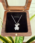 Teddy Bear with Heart Solitaire Pendant with Chain on Pure 925 Silver