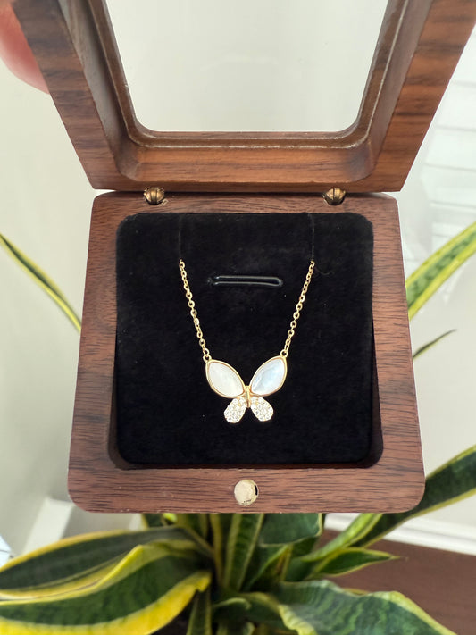 Ciela Mother Of Pearl Gold Finish Butterfly Pendant With Chain On 925 Silver
