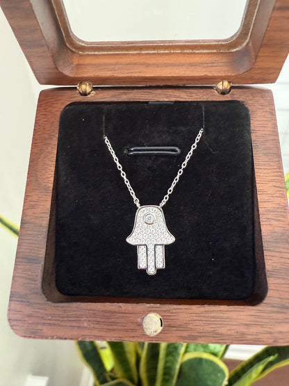 Diamond Studded Hamza Pendant with Chain