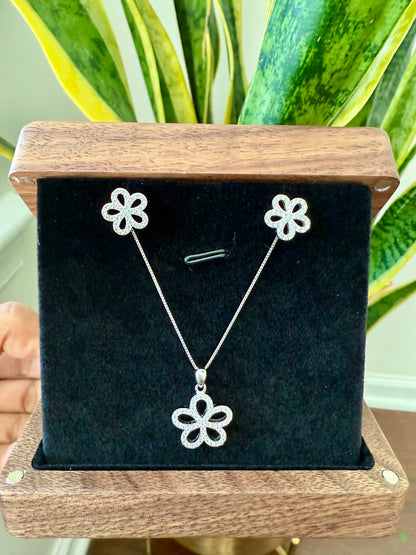 Blossom Floral Diamond Pendant Set on 925 Silver