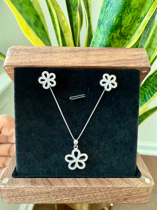 Blossom Floral Diamond Pendant Set on 925 Silver