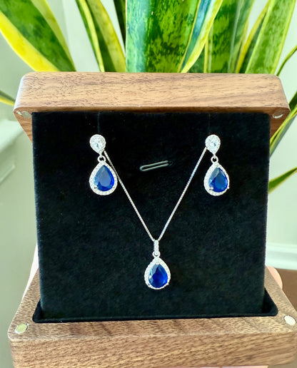 Blue Sapphire Pendant Set On 925 Silver