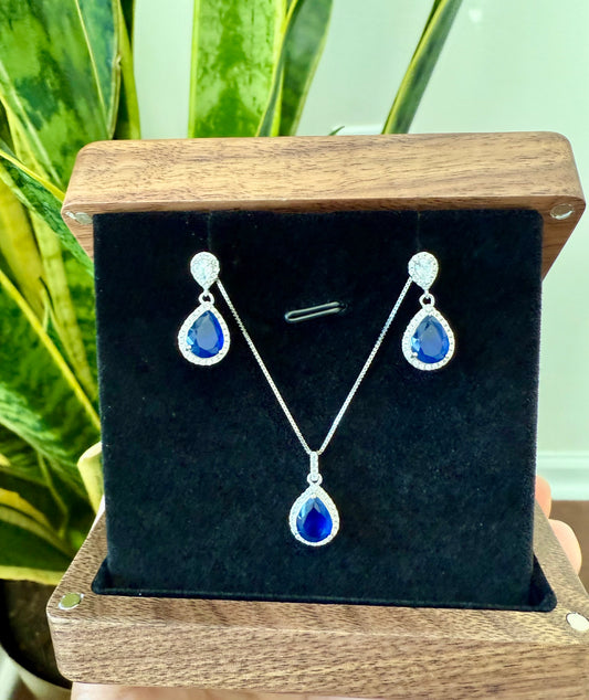 Blue Sapphire Pendant Set On 925 Silver