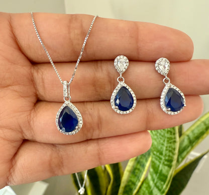 Blue Sapphire Pendant Set On 925 Silver