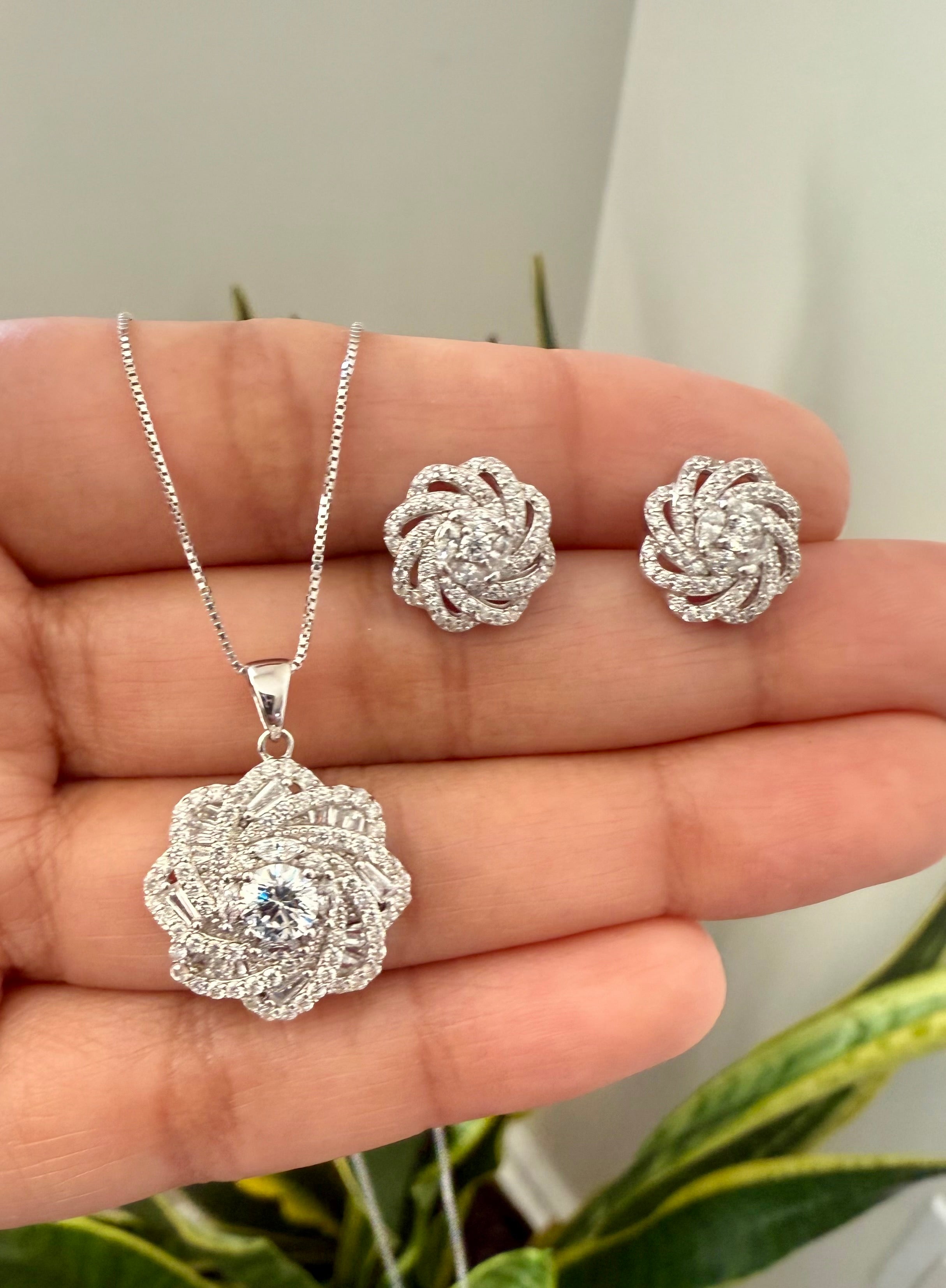 Floral Diamond Studded Pendant Set on Pure 925 Silver