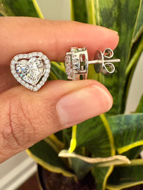 2 Carat Heart Solitaire NOVA Studs With Halo on pure 925 silver