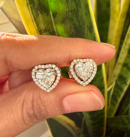 2 Carat Heart Solitaire NOVA Studs With Halo on pure 925 silver