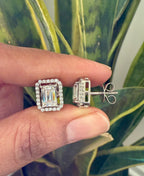 Premium Range 2 Carat Emerald Cut TIA Solitaire Studs with Screw Backs on pure 925 Silver