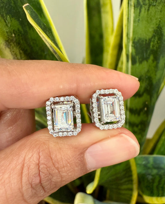 Premium Range 2 Carat Emerald Cut TIA Solitaire Studs with Screw Backs