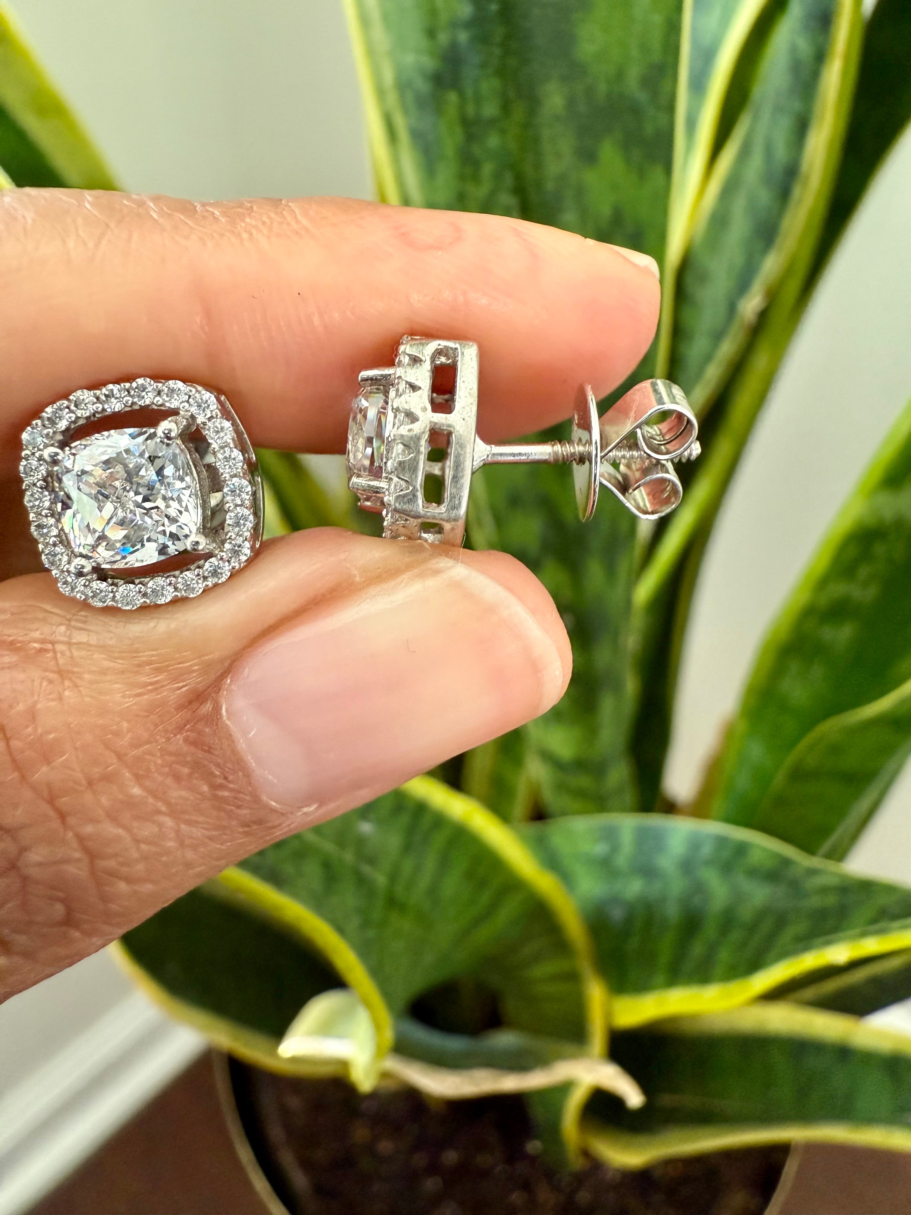 1.3 Carat Cushion Cut VERA Solitaire studs with premium screw backs