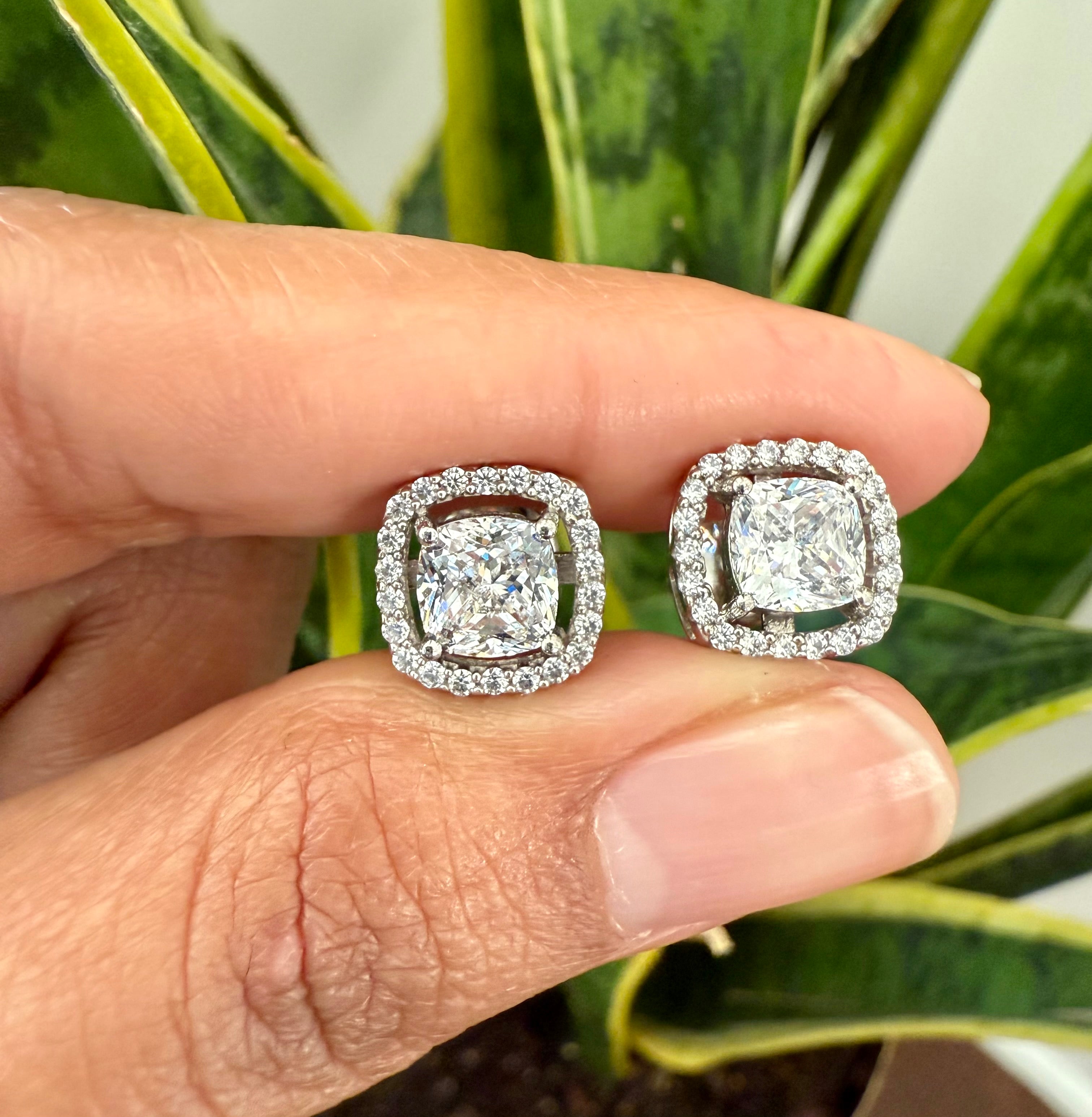 1.3 Carat Cushion Cut VERA Solitaire studs with premium screw backs