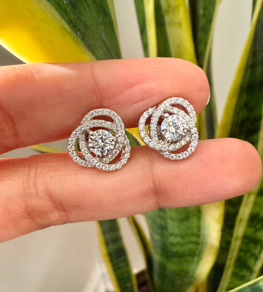 White Gold Intertwined Cluster VIVI Solitaire Studs with Premium Screw Backs