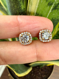 1 Carat Square Border VEA Solitaire Studs with Premium Screw Backs