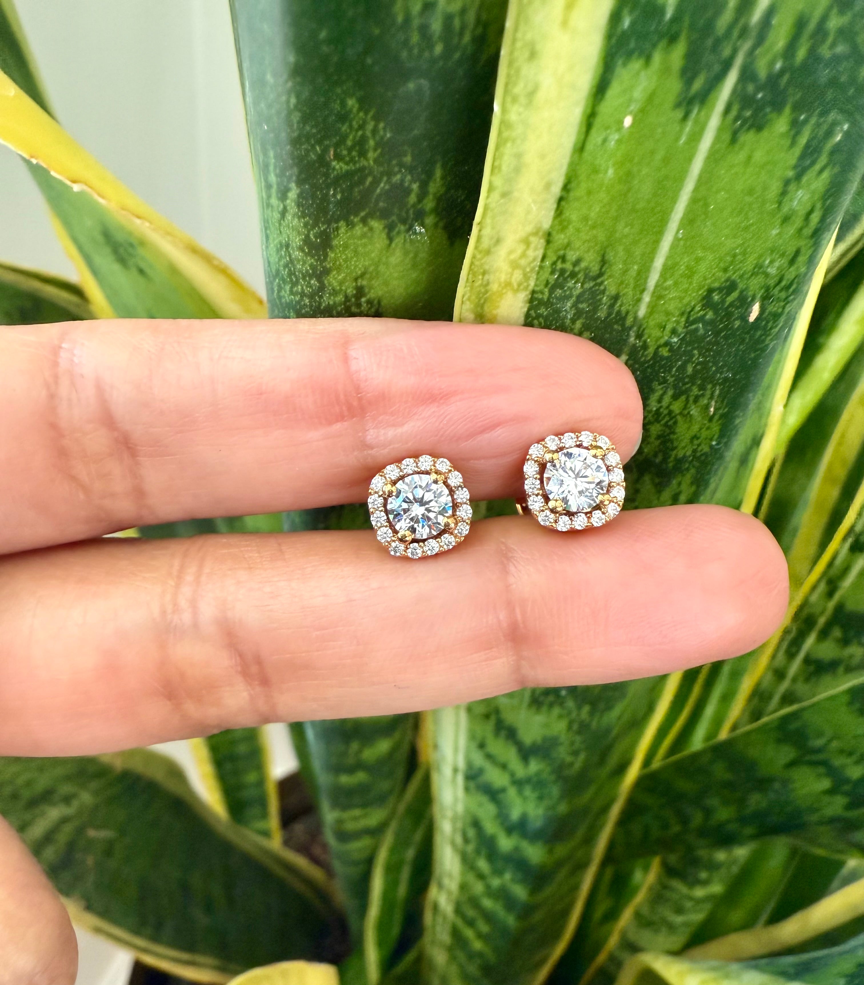 1 Carat Square Border VEA Solitaire Studs with Premium Screw Backs