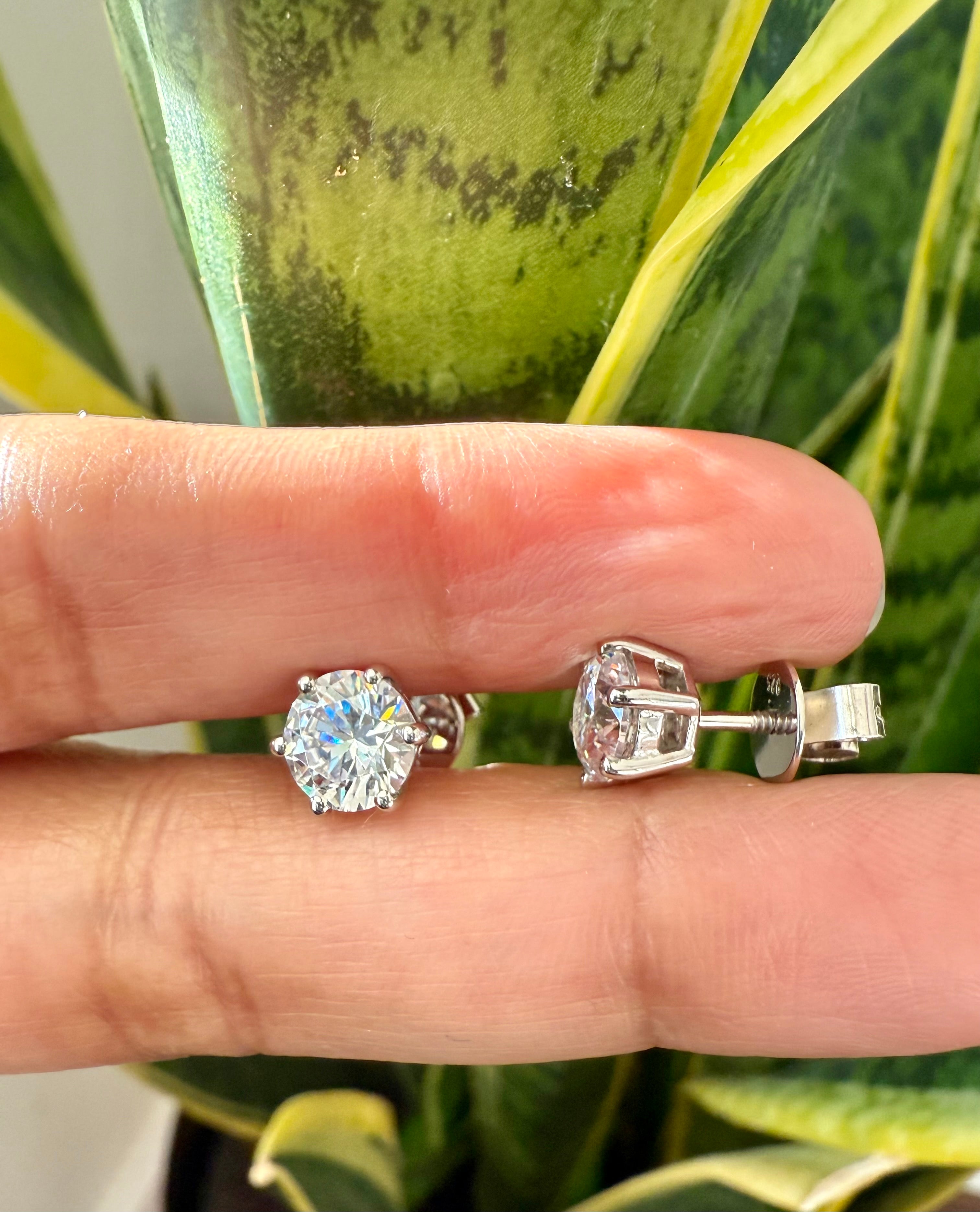 Classic EVE 1.3 Carat Solitaire studs with premium screw backs - White Gold Finish