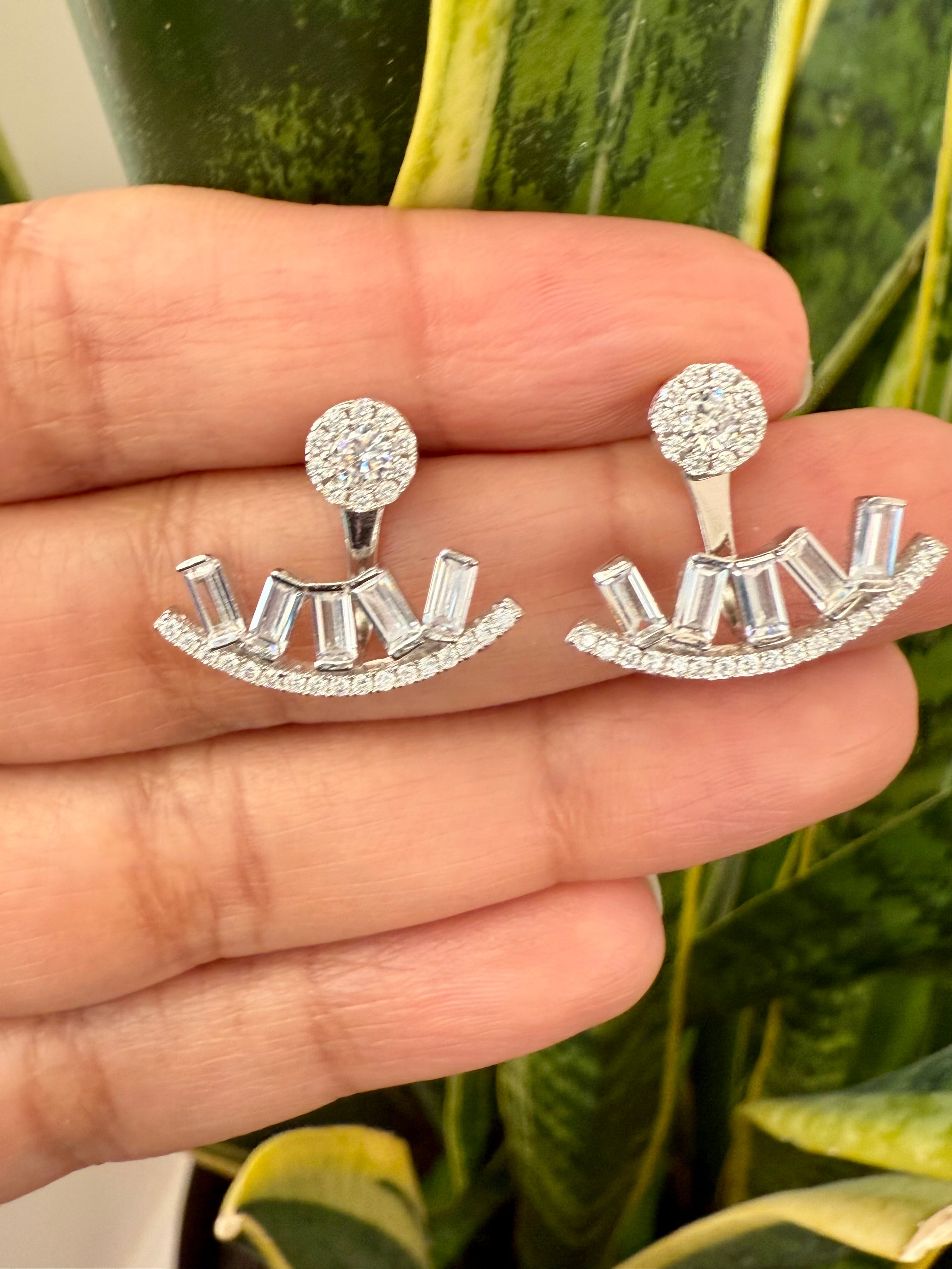 CZ Diamond Studded with Baguette NYLA Long Earring on Pure 925 Silver