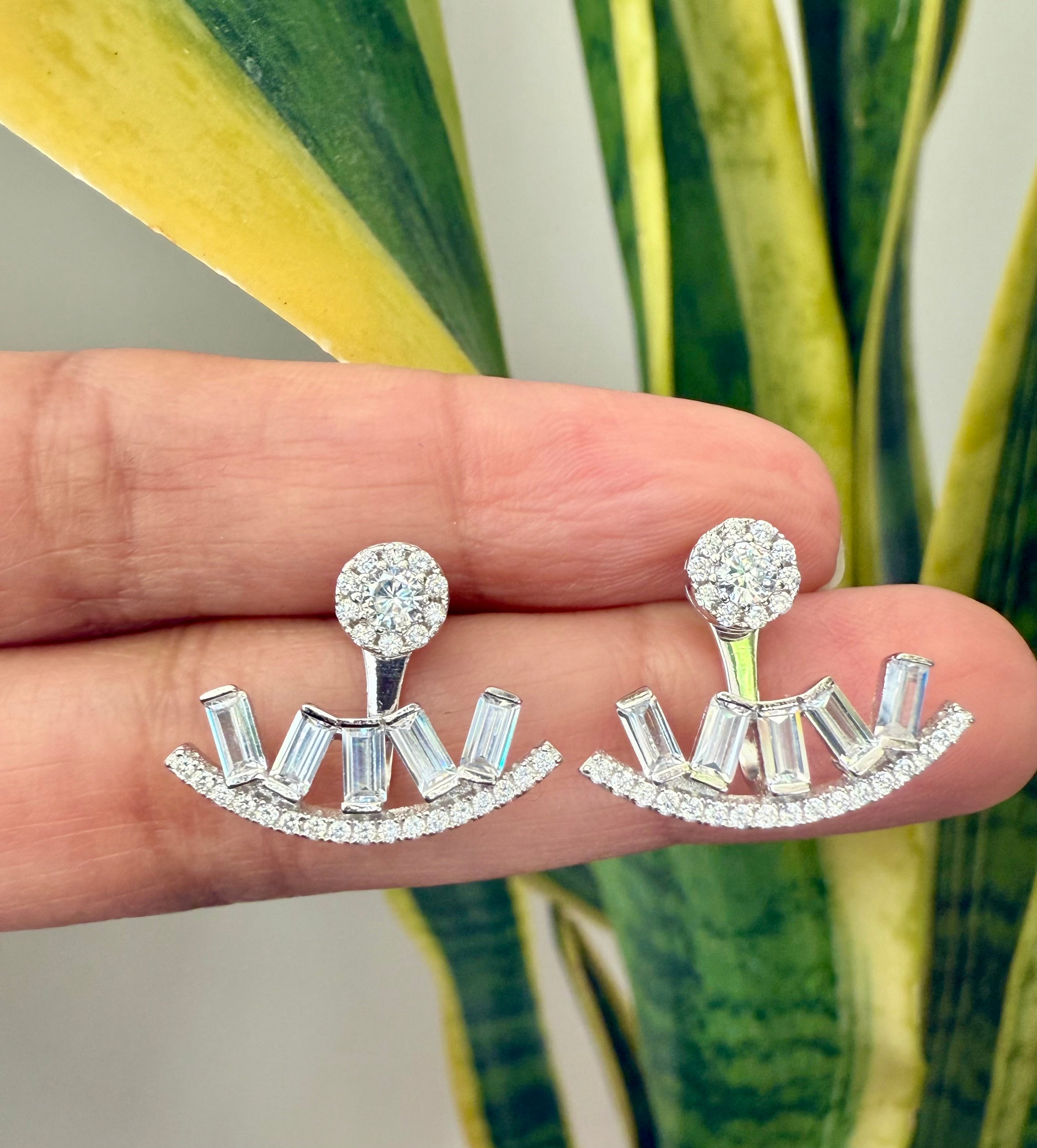 CZ Diamond Studded with Baguette NYLA Long Earring on Pure 925 Silver