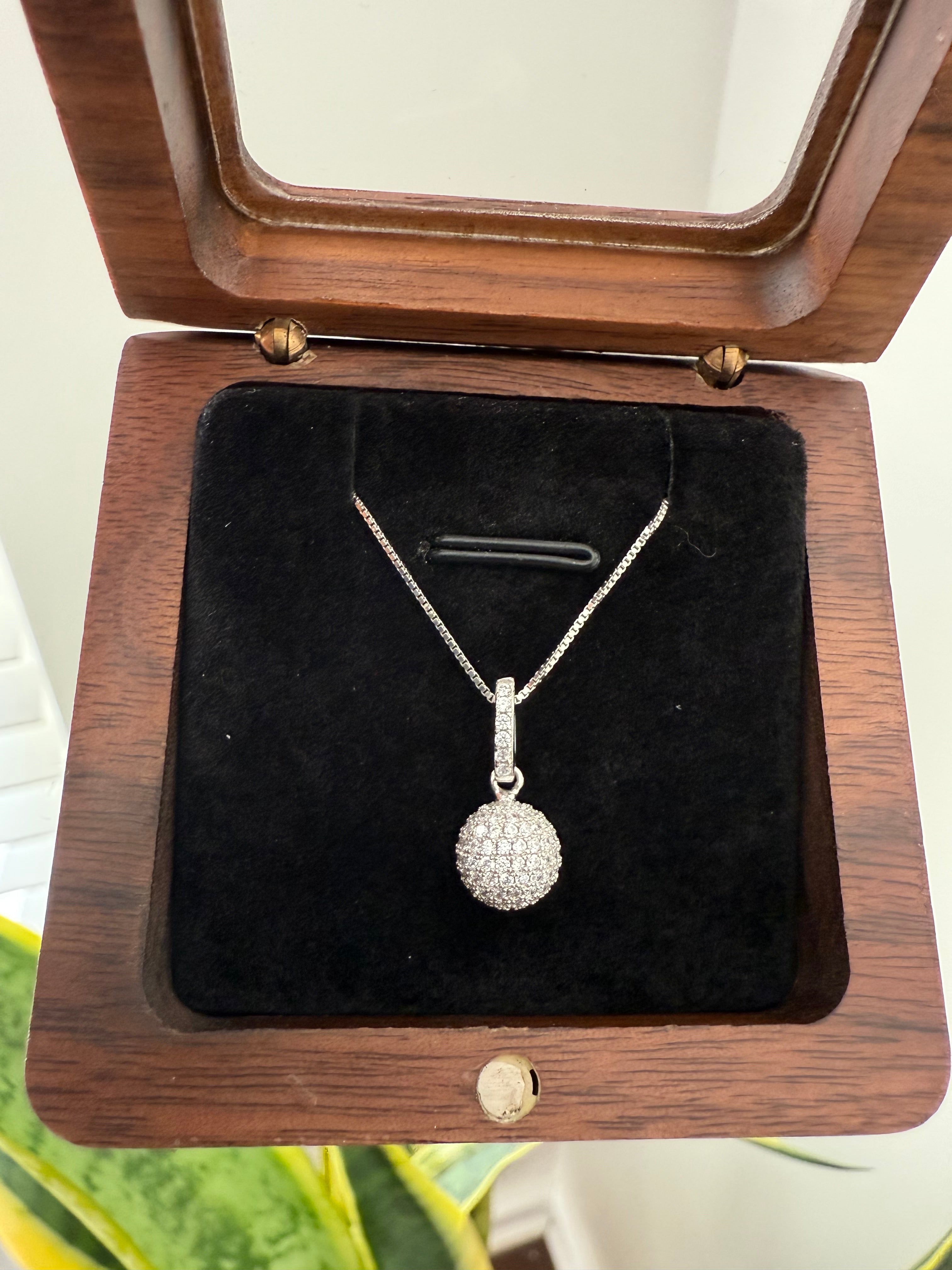 Invisible Setting Disco Ball Rylin Pendant with Chain on Pure 925 Silver