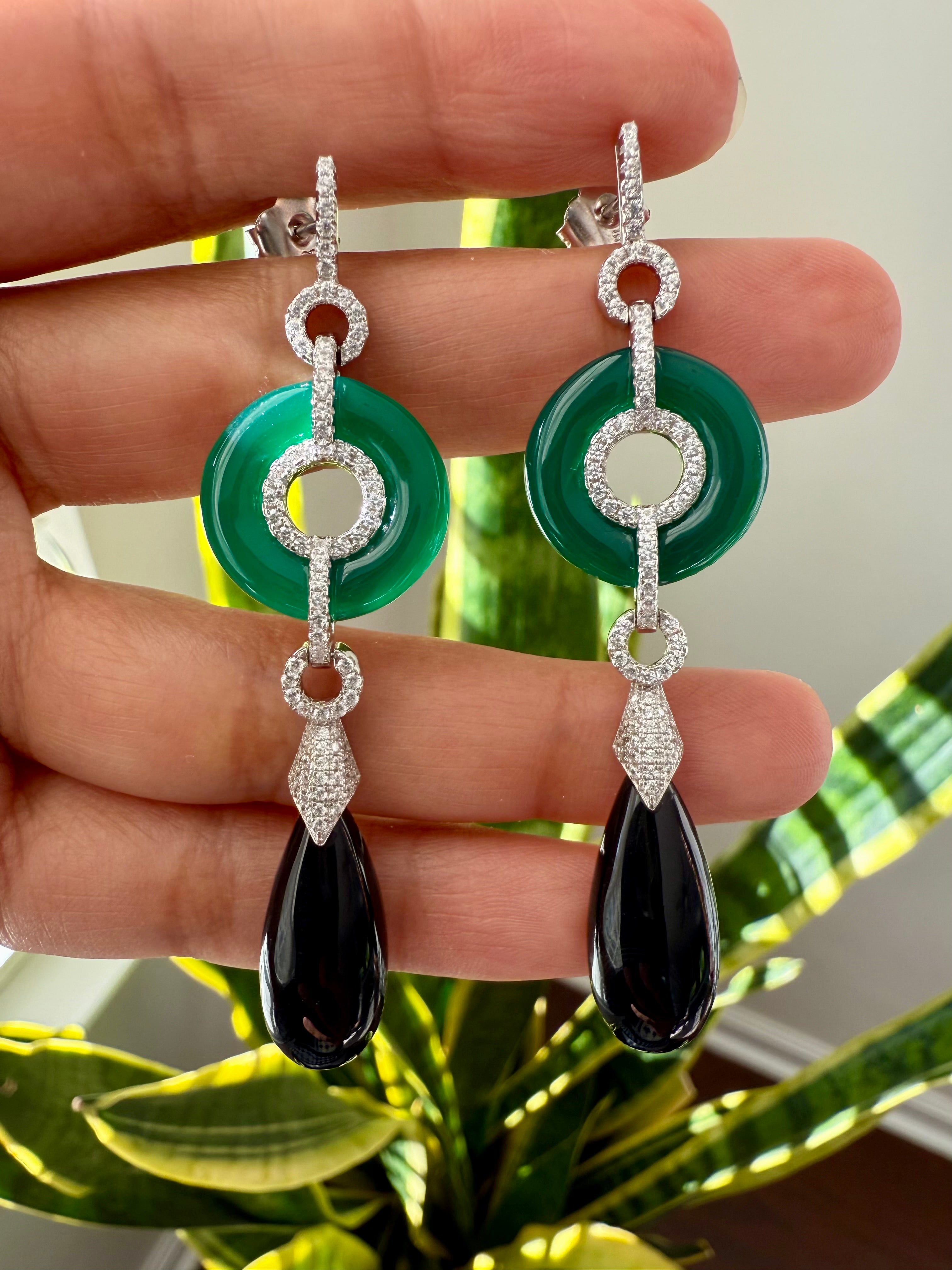 Zeira Long Green Drop Earrings