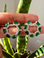 Minel Green stone Round Earrings on pure 925 Silver