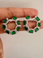 Minel Green stone Round Earrings on pure 925 Silver