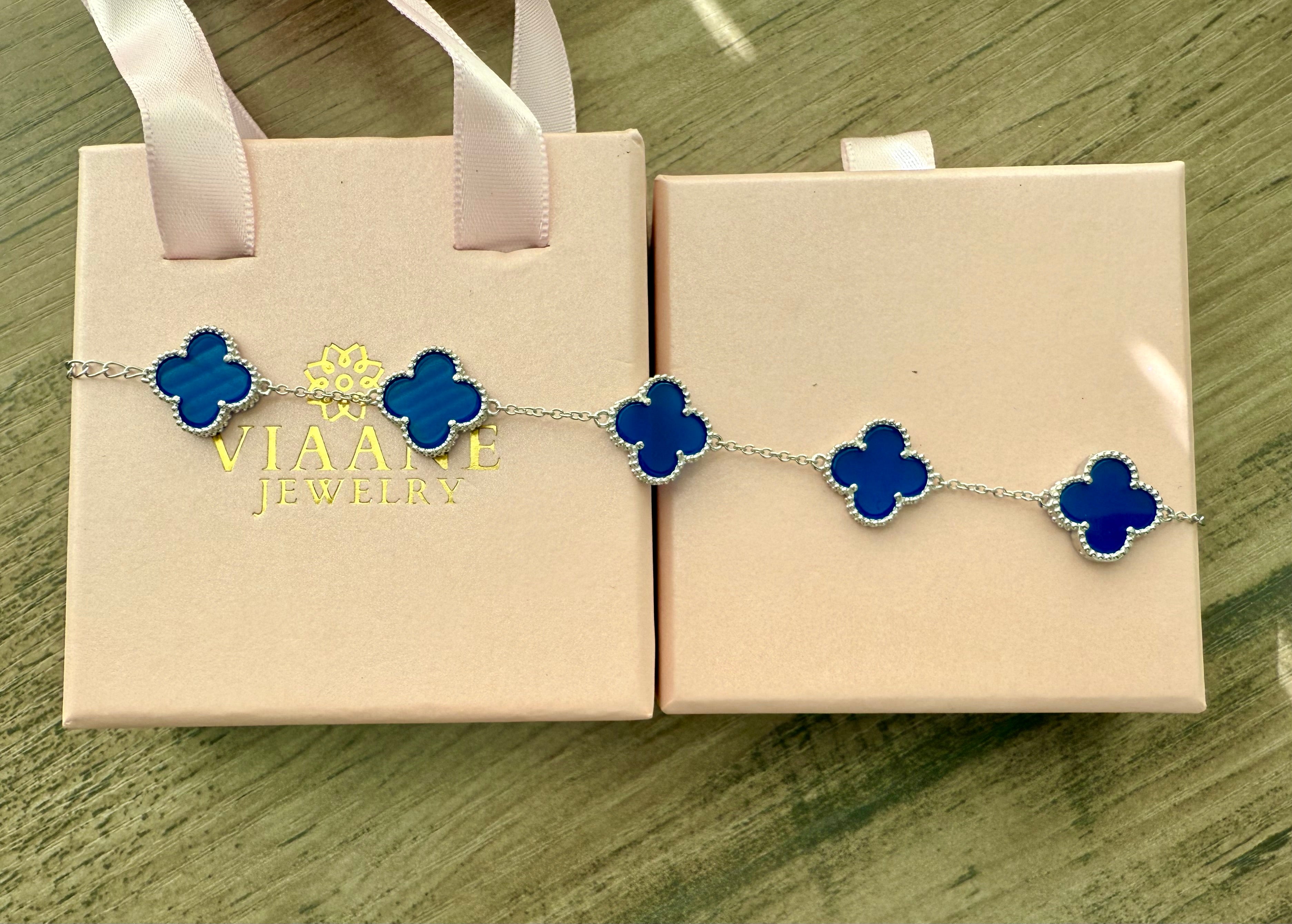 Nuvia Blue Clover Bracelet on pure 925 silver