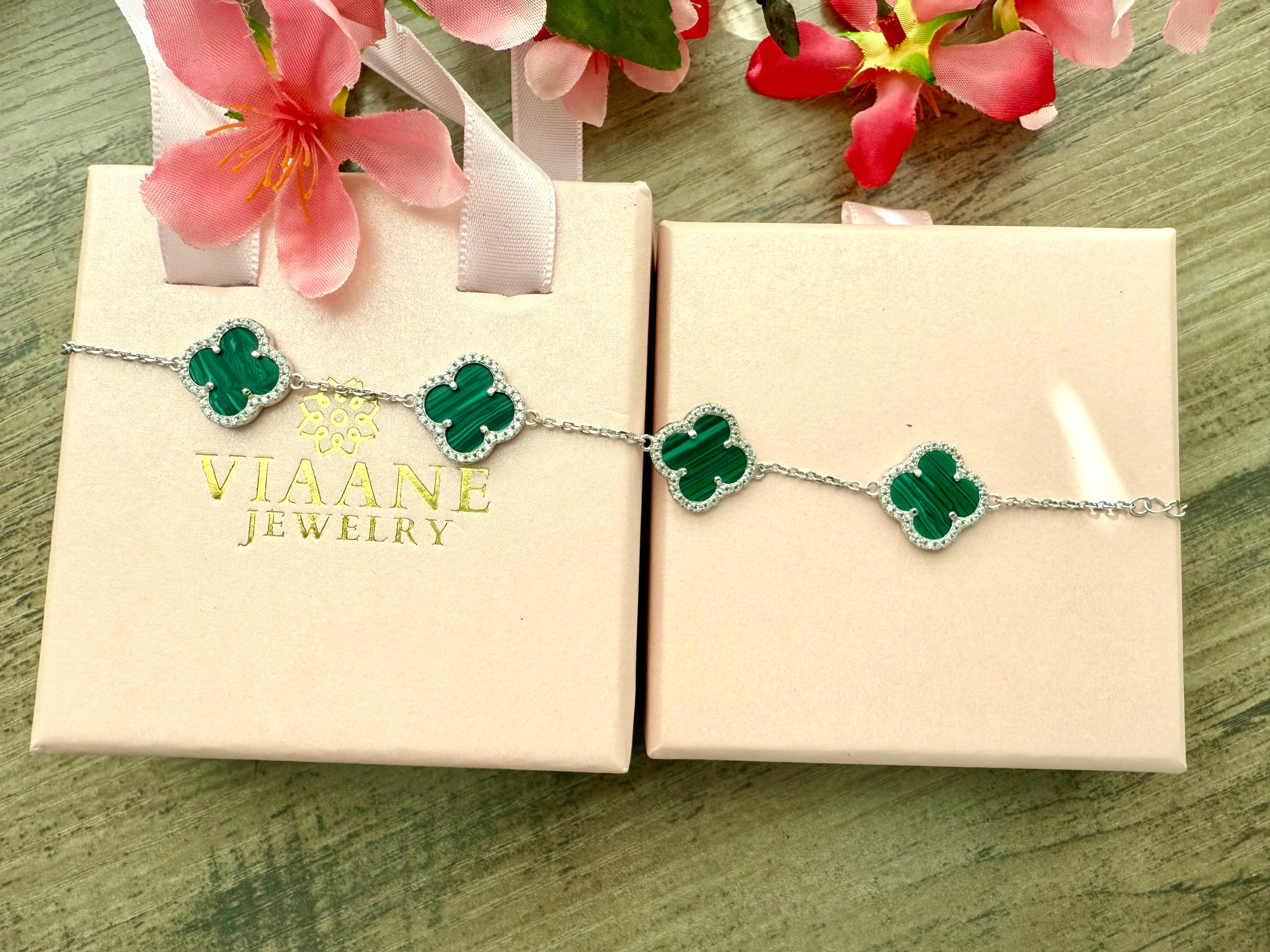 Evara Green Clover Bracelet on pure 925 silver