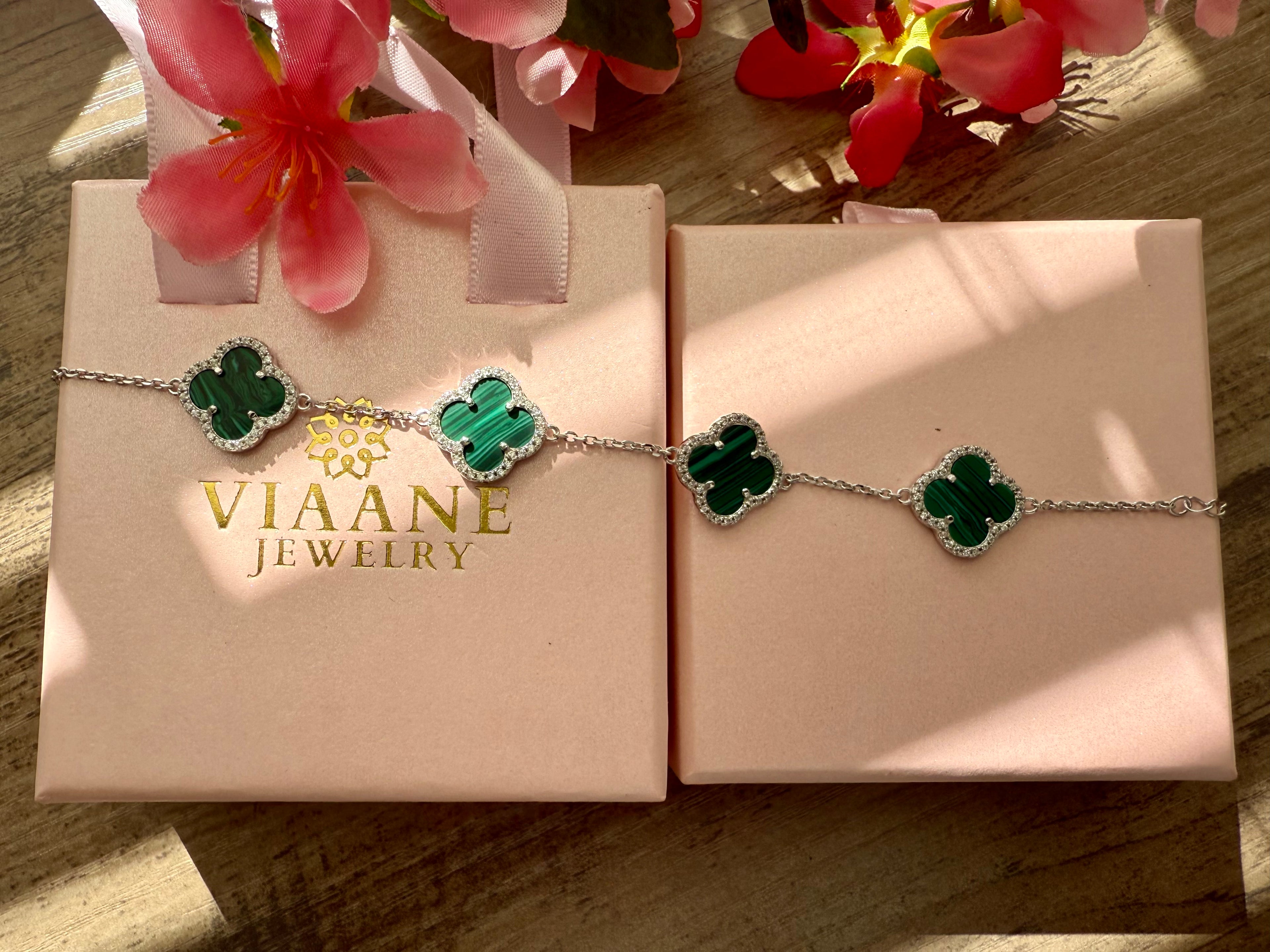 Evara Green Clover Bracelet on pure 925 silver