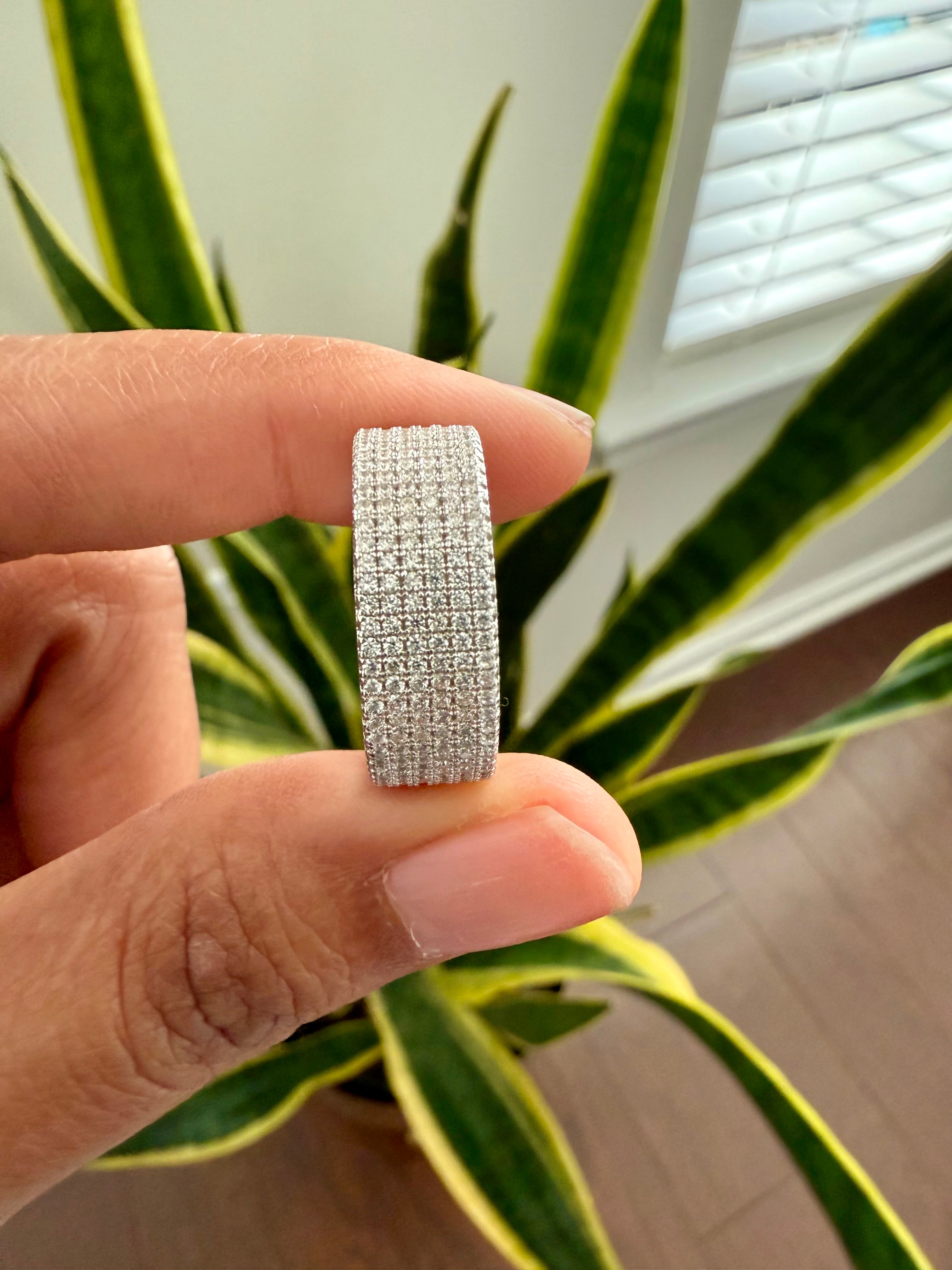 Olyra Solid Diamond Micro Setting Band Ring on Pure 925 Silver