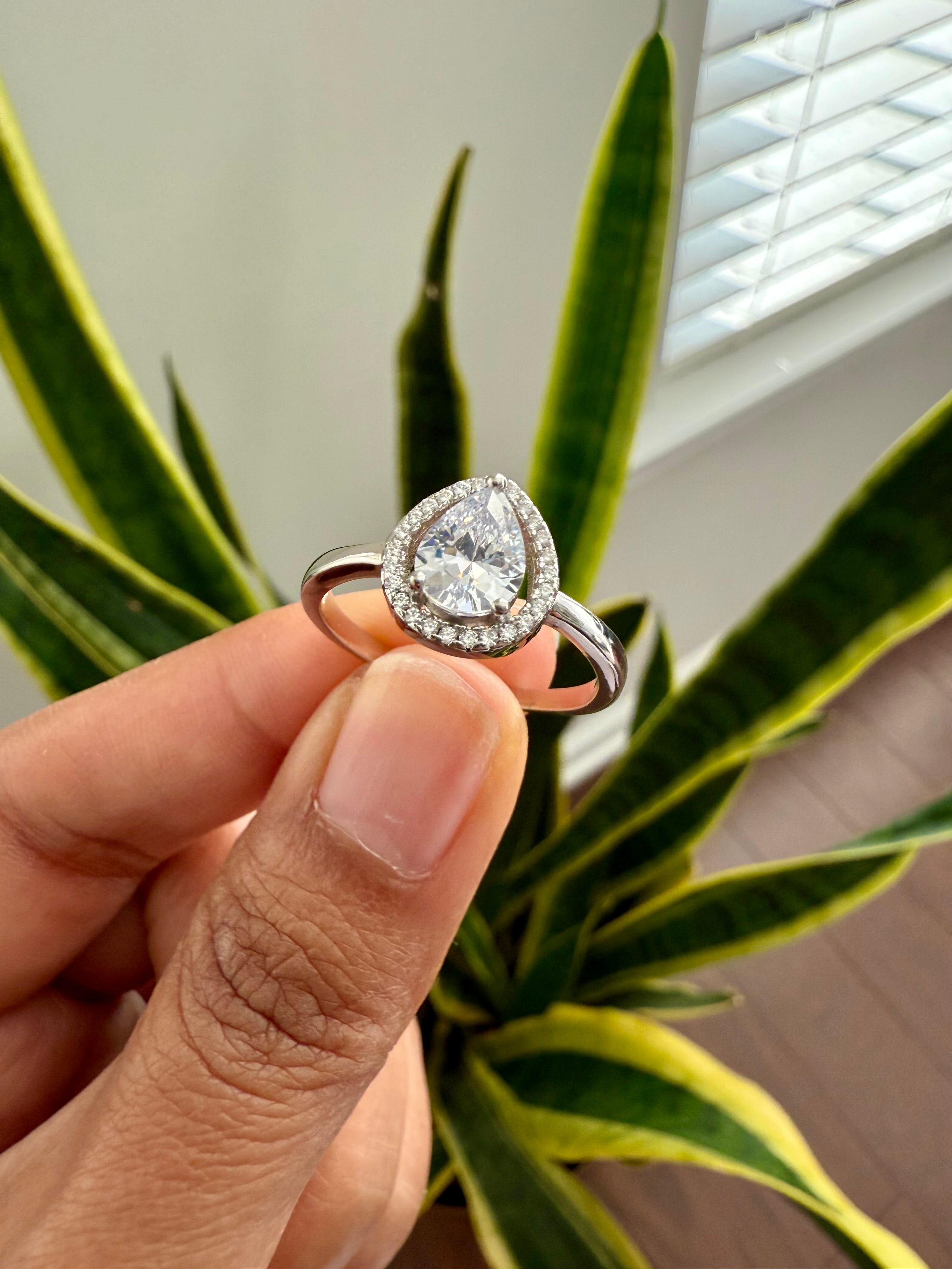 1.5 Carat Drop Solitaire Katie Ring on Pure 925 Silver