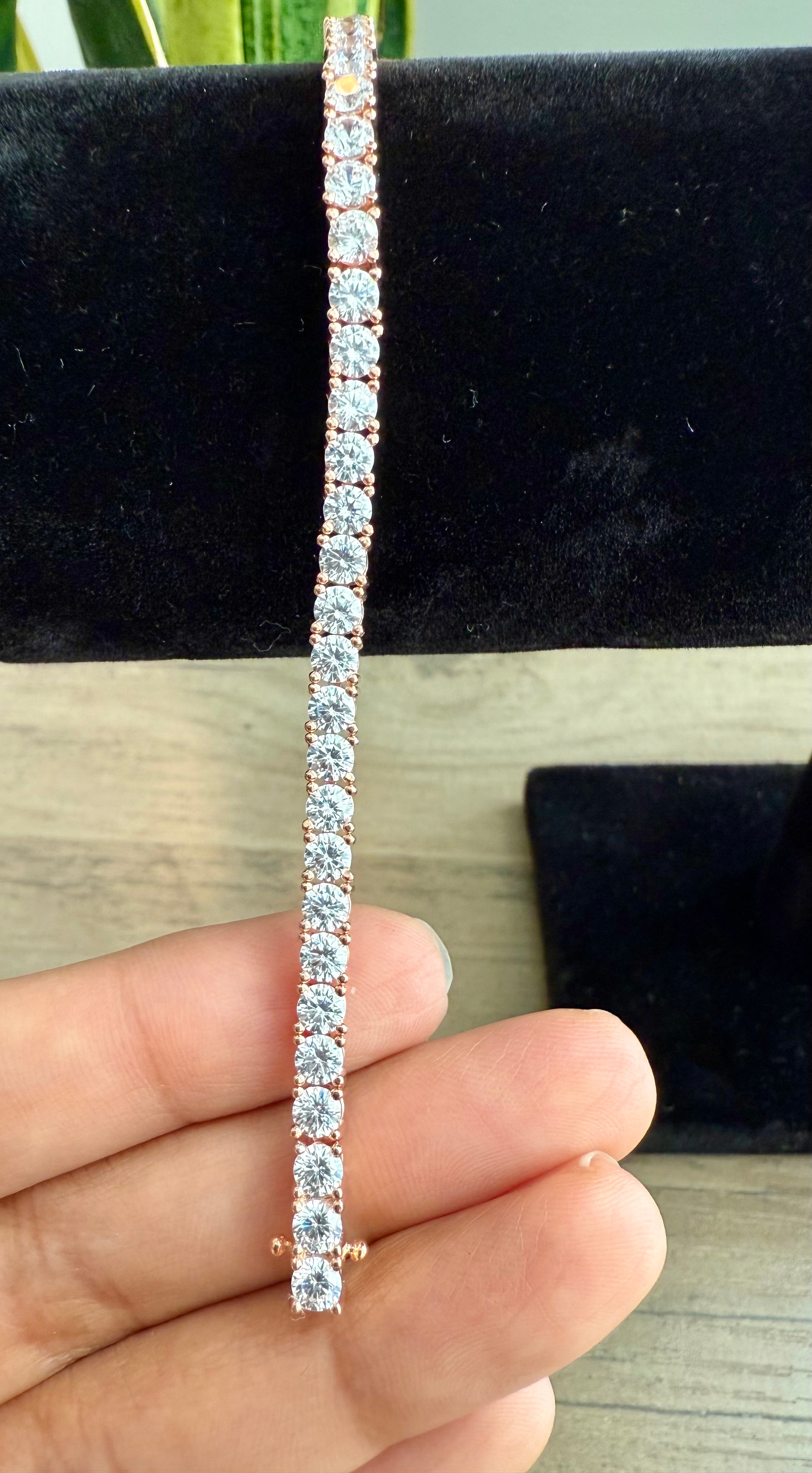 Liora Rose Gold Single Line 18 Cent Solitaire Bracelet on Pure 925 Silver