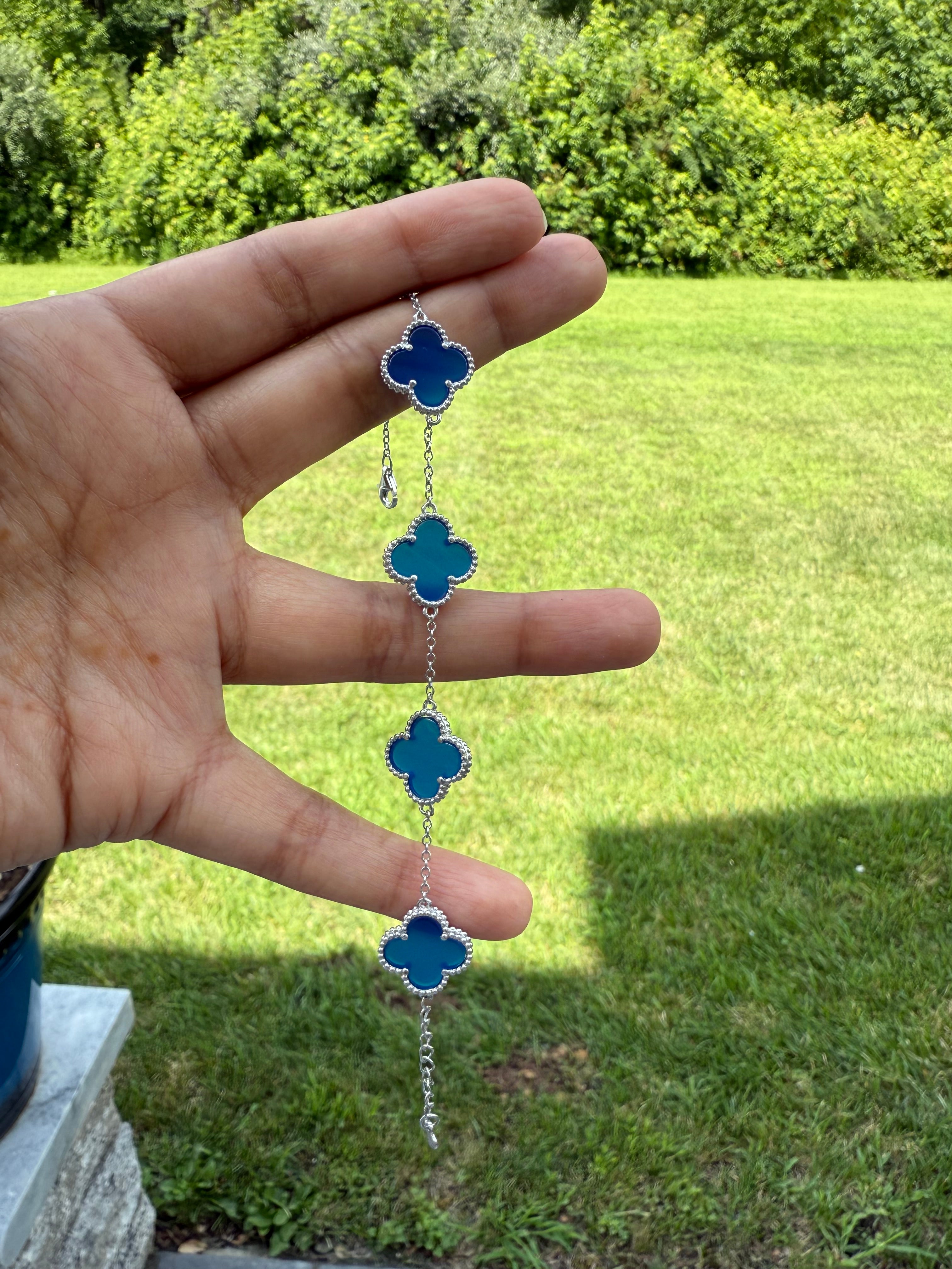 Nuvia Blue Clover Bracelet on pure 925 silver