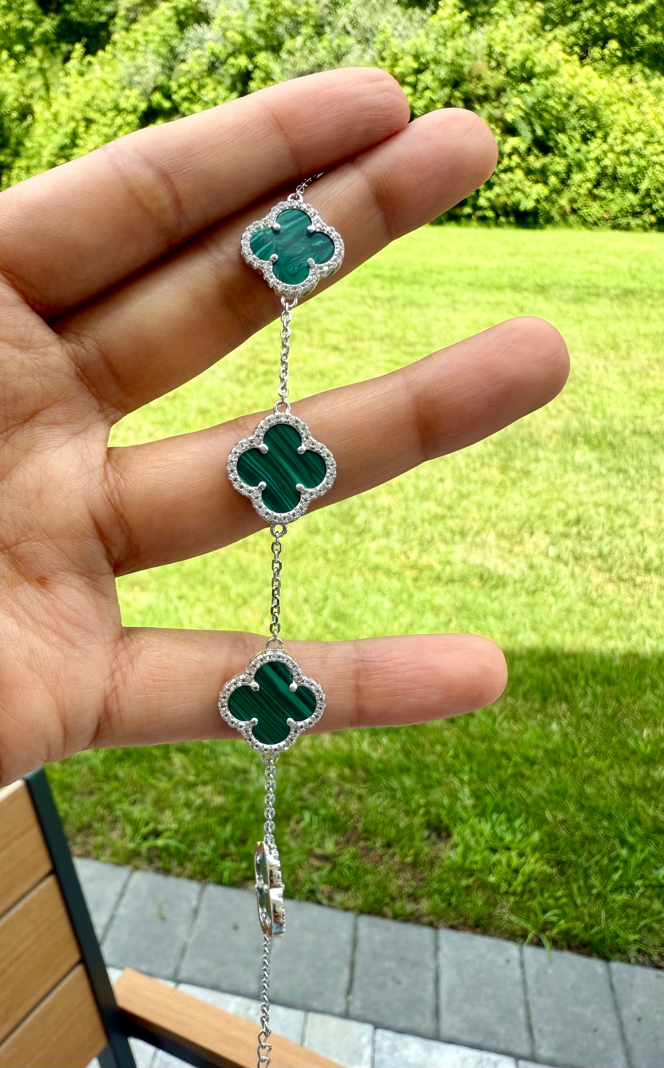 Evara Green Clover Bracelet on pure 925 silver
