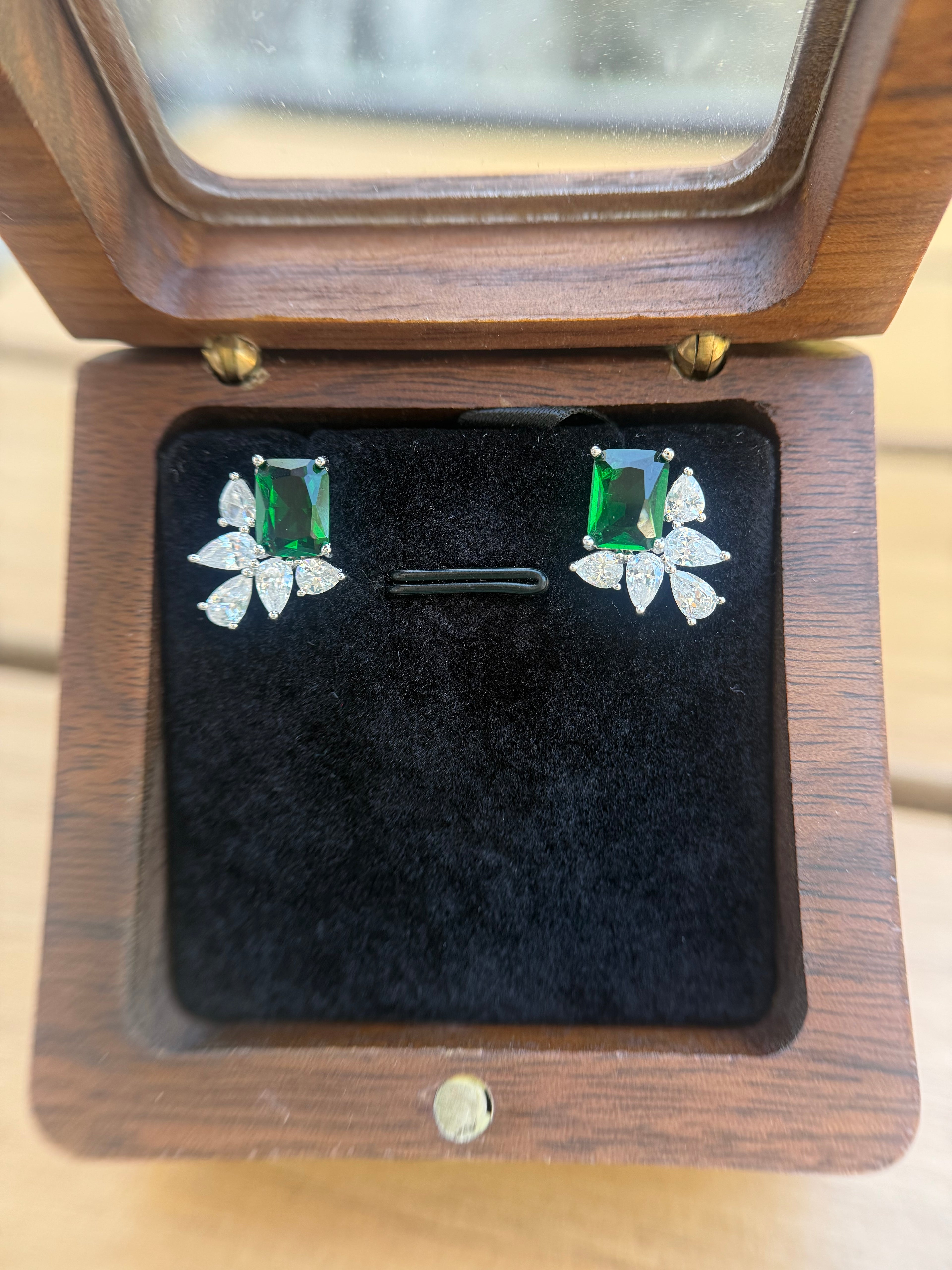 Ultra Premium AZAL Hydro Emerald Drop Solitaire Crystal Earrings on Pure 925 Silver
