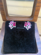 Premium Multi Shape Diamond White Gold Finish Pink Giva Stud Earrings on Pure 925 Silver