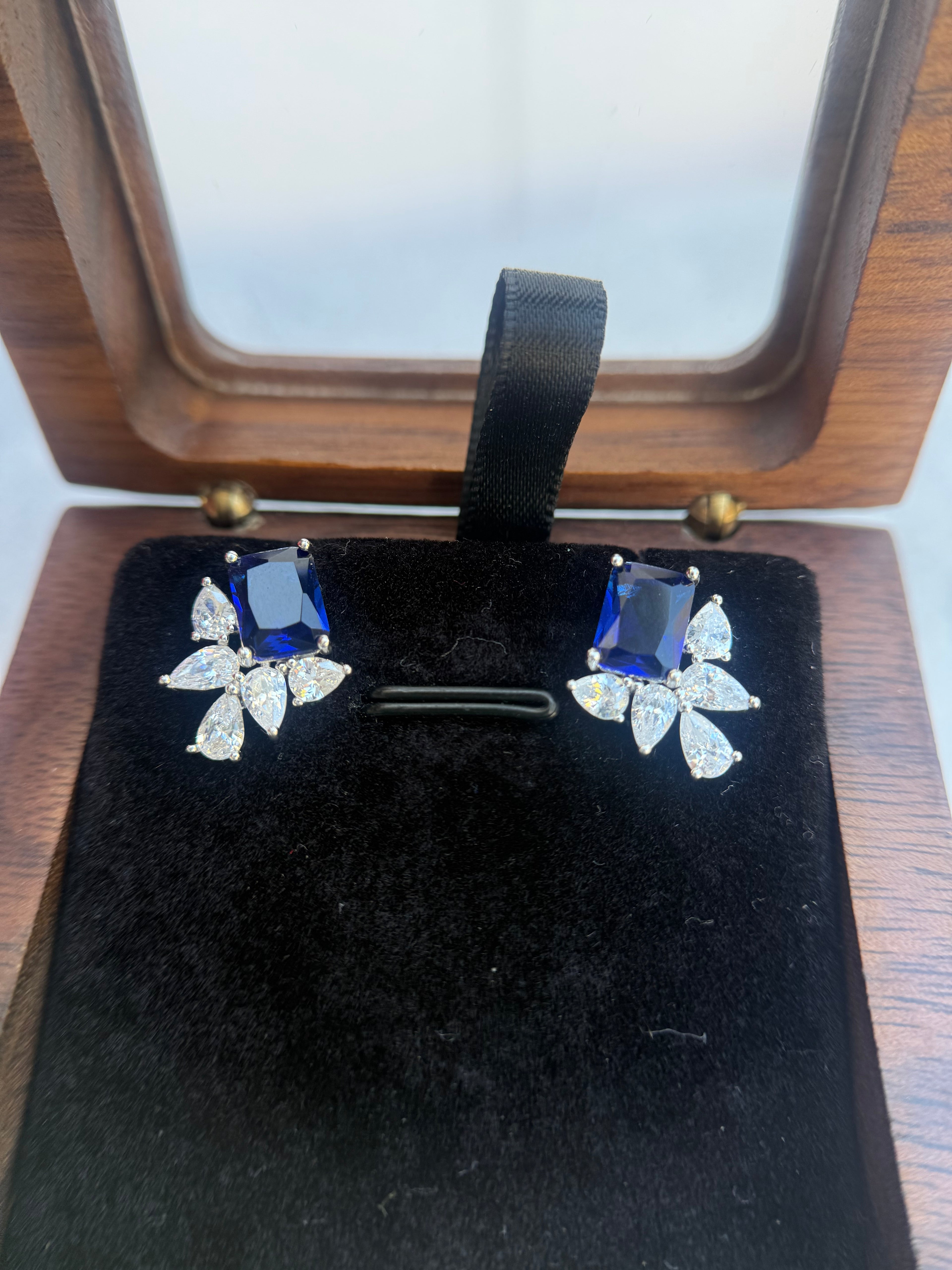 Ultra Premium CORIN Hydro Blue Sapphire Drop Solitaire Crystal Earrings on Pure 925 Silver