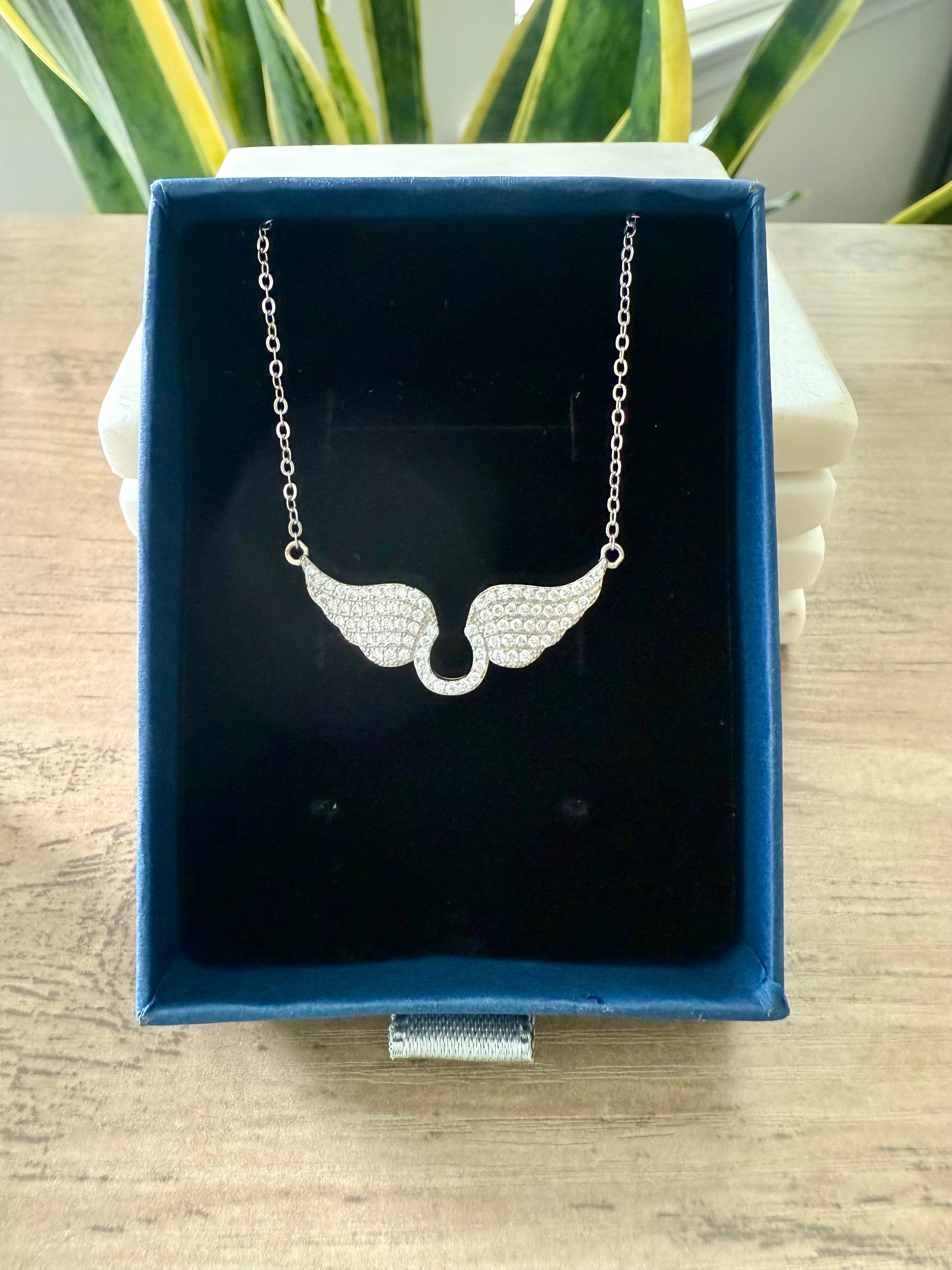 Studded AERO Angel Wings Pendant with Chain on Pure 925 silver