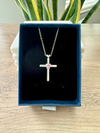 Diamond Studded GRACE Cross Pendant with Pink Heart Sapphire Solitaire on Pure 925 Silver