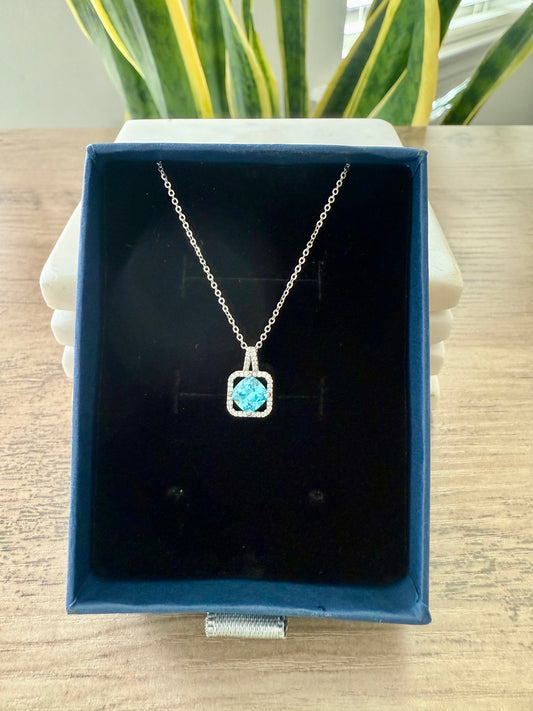 Delva Blue Solitaire Pendant With Chain on 925 Silver